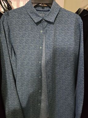 Blue Printed Men's Button-Up Shirt